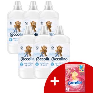Balsam de rufe Coccolino Sensitive & Soft, pachet de 6 plus plic parfumat cadou - Gel de spălare, Clătiți și Capsulă de spălare