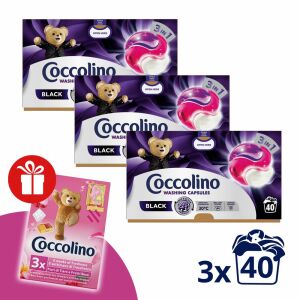 Coccolino Black 3in1 Washing Capsules 3x40 washes with free Coccolino Scented Sachet - Detergent capsule & tablet