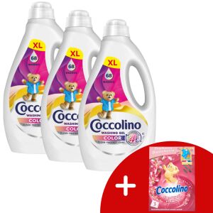 Coccolino Color Żel do prania w płynie 3x2,72L - 204 prania + Poduszka zapachowa Coccolino w prezencie