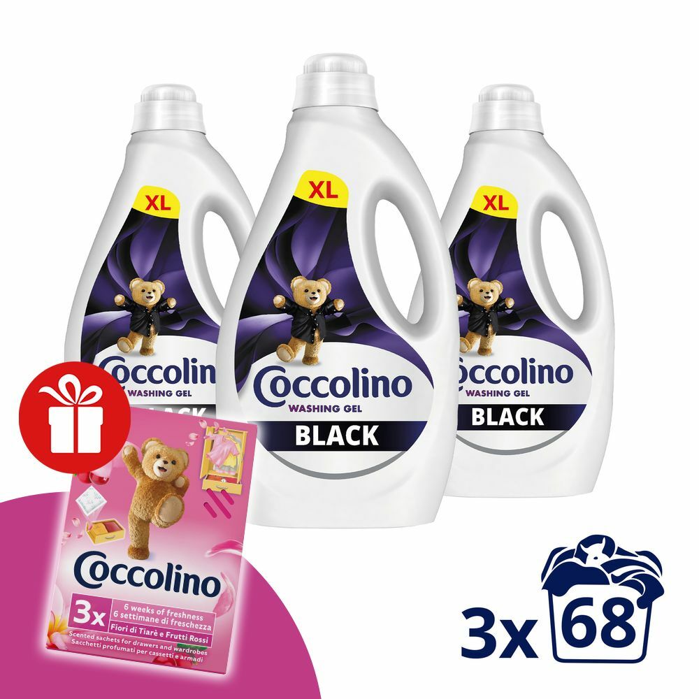 Coccolino Black folyékony Mosógél 3x2,72L - 204 mosás + Ajándék C...