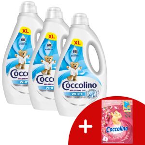 Coccolino White folyékony Mosógél 3x2,72L - 204 mosás + Ajándék Coccolino Illatpárna
