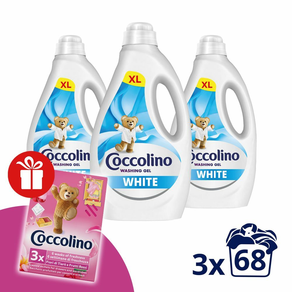 Coccolino White folyékony Mosógél 3x2,72L - 204 mosás + Ajándék C...