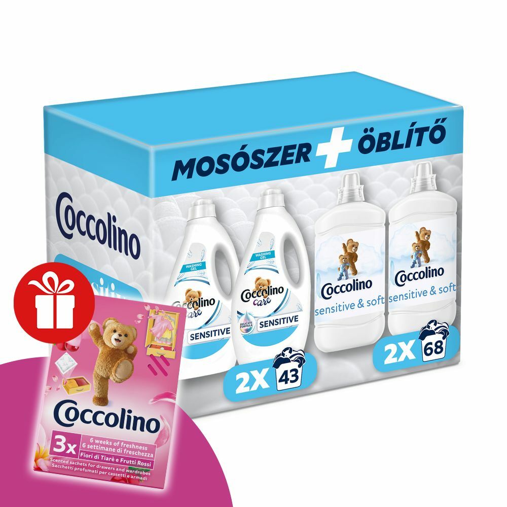 Coccolino Sensitive Öblítő és Mosószer csomag 2024 + Ajándék Cocc...