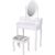 Italform white dressing table with oval mirror and stool, front view