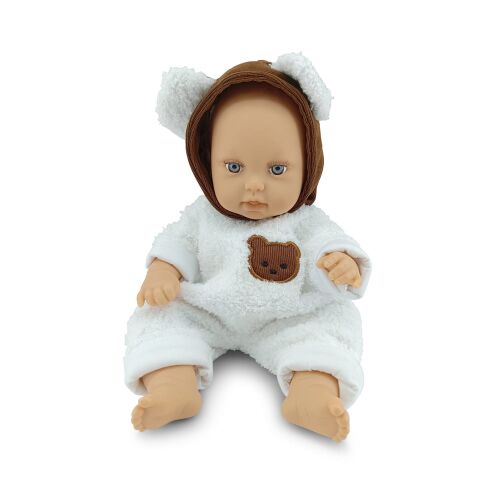 Moni Baba 30cm újszülött maciruhában kismacival szürke