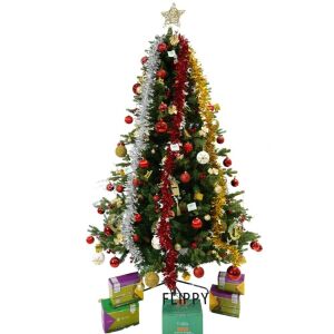 Flippy Karácsonyi Műfenyő és Díszítő Elemek Készlet, piros fenyőtobozokkal díszítve, magasság 210 cm, átmérő 137 cm, 1172 ág, zöld, fém tartóval együtt 120048654 - Flippy