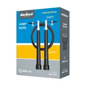 Rebel Active RBA-3200 - műanyag box ugrókötél, műanyag csapággyal, 3 m, fekete