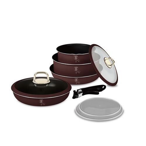 Berlinger Haus 9-Piece Cookware Set with Detachable Handle, Burgundy