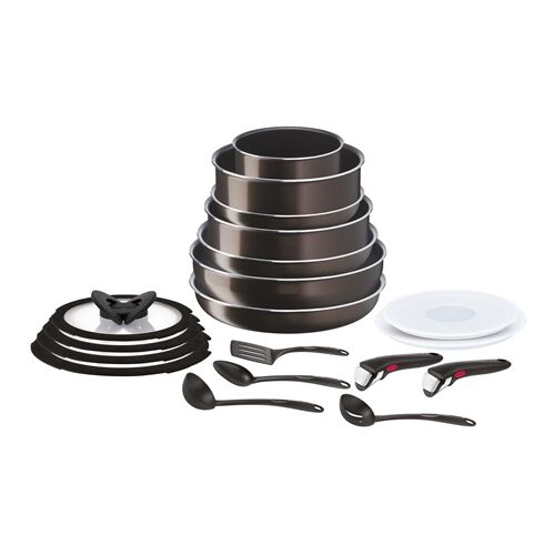 Tefal Ingenio XL Force 19 részes edényszett, tartalmazza a lábasokat, serpenyőket, fedőket és eszközöket