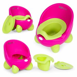 EcoToys Bili pink and green potty with removable insert and anti-slip feet, multiple views - Diapering