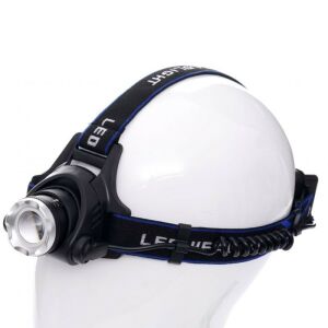 Profesionalna LED naglavna svjetiljka Kraft&Dele na glavi lutke, pogled pod kutom - Svjetiljka i naglavna svjetiljka