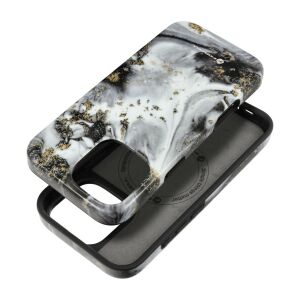 Husa FORCELL F-PROTECT Mirage pentru iPhone 16 Pro Max, testată la cădere conform standardelor militare, compatibilă cu MagSafe, design marmură gri-argintiu - Forcell Huse telefon