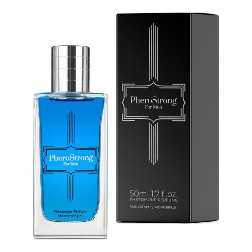 PheroStrong Dla Mężczyzn Feromonowy Perfum, 50ml, naturalny spray, niebieska butelka z czarnym pudełkiem