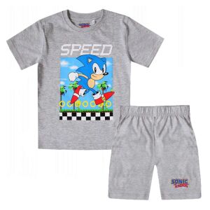Set pijama scurtă de vară Sonic the Hedgehog, îmbrăcăminte de noapte gri din bumbac pentru copii - Sonic Pijamale pentru copii, cămăși de noapte