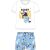 Set de pijama de vară Bluey pentru copii, cu imprimeu cu personajul Bluey pe un tricou alb și pantaloni scurți albaștri.