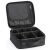 Soulima Cosmetic Travel Bag, black makeup organizer with compartments and zipper, open view
