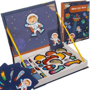 Color Day Carte Magnetică Spațiu, puzzle magnetic pentru copii, temă spațială, 50 de piese, include cărți și magneți, cutie în formă de carte - Joc de construcție magnetic