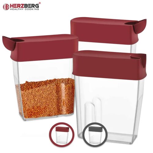 Herzberg Floopy Saver élelmiszer tároló dobozok - 3 darabos készlet piros fedőkkel - Konyhai tárolóedény