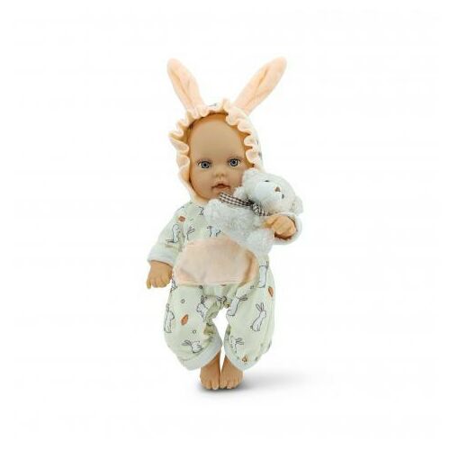 BABA 30cm baba nyuszi pizsamában, plüssmackót tartva