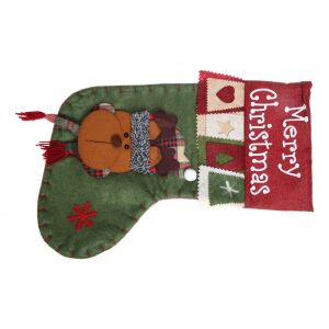 Flippy, Karácsonyi dekoráció, rénszarvas zokni ajándékoknak, 20x40 cm, zöld