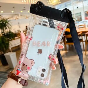 Fruity Flippy Vízálló tok, Univerzális, telefonhoz vagy dokumentumokhoz, nyakba akasztható, Berry Bear, Fekete