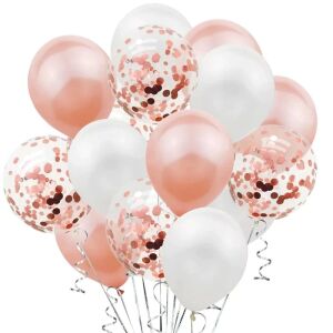 It's Party Time konfettis léggömb szett, 15 lufi, 30 cm, rózsaarany - fehér szín