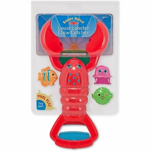 Melissa & Doug Sunny Patch Louie Lobster Claw Catcher jucărie de baie, gheara de homar roșie cu ochi albaștri și puncte, prinde pești și alte creaturi marine