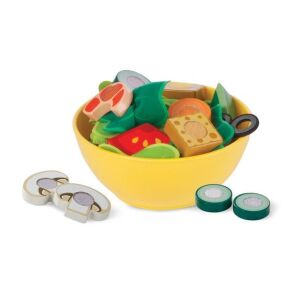 Melissa & Doug Slice & Toss Salad Set, mâncare de joacă din lemn, ingrediente pentru salată, castron, cuțit, furculiță, prepararea salatei - Joacă alimente