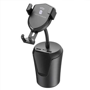 BX9 Vezeték nélküli autós töltő pohártartó telefontartóval és Airpods töltéssel, a termék fehér háttér előtt - Autós töltő