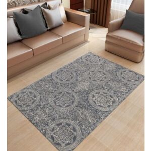 Bakero Ring szürke és elefántcsontszínű szőnyeg nappali környezetben, 153x244 cm - Bakero