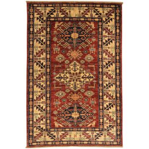Bakero Ersari Shirvan Teppich, 98x152 cm, traditionelles Kazak Design, rot und beige - Innenarchitektur