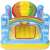 Bestway inflatable bounce house with rainbow design and basketball hoop