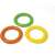 Three inflatable rings in green, orange, and yellow colors