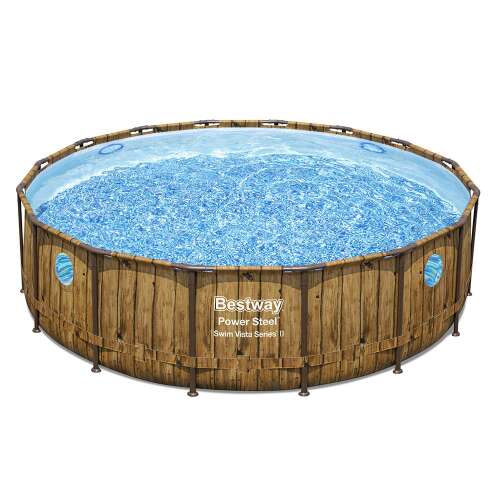 Bestway Power Steel Swim Vista Series II fémvázas medence, 488x122cm kerek, fahatású