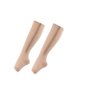 Két pár Le-lamer Exclusive kompressziós zokni, bézs színben, L/XL méretben, cipzárral, fehér alapon - Ízületi rögzítő