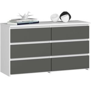 Akord Furniture Factory Modern Komód CL100 Hatfiókos Fehér/Szürke, 100x57x35 cm, Laminált Lemez, ABS Élek, Blokkolt Fiókokkal, Összeszerelhető Design