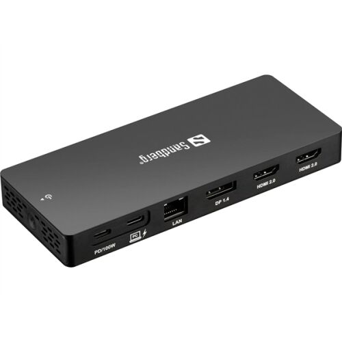 Sandberg USB-C 13in1 Pro Dockingstation, schräge Ansicht mit Anschlüssen