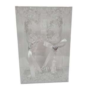 Esküvői pezsgős pohár fehér virágos