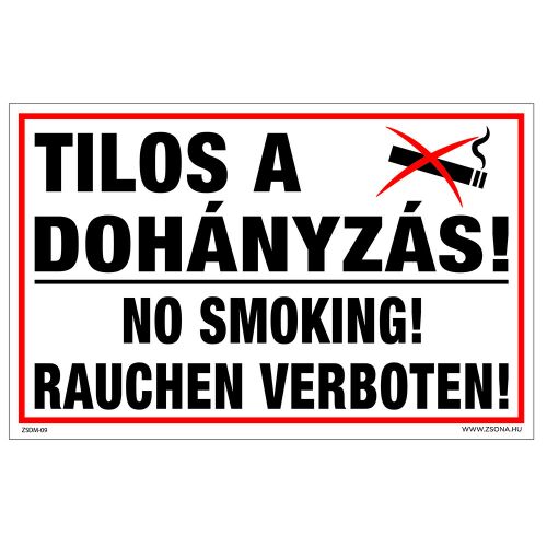 Tilos a dohányzás! Műanyag tábla 160x250 mm
