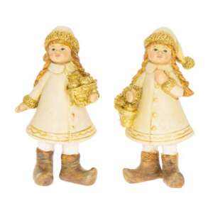2 db karácsonyi figurina, álló lányok kosarakkal, arany csillogás, 5x3x10,5cm - Nonbrand Karácsonyi dekoráció