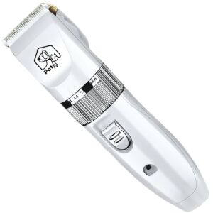 Állatnyíró S DEPOT®, titán fej, kerámia pengék, 4 vezetőfésű mellékelve, akkumulátor, csendes motor, fehér