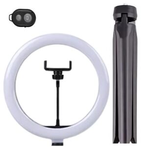 S DEPOT® kör alakú lámpa, átmérő 26cm/10inch LED, USB csatlakozás, 3 fénymód, 10 beállítási fokozat, telefontartó, szelfi távirányító, kis állvány