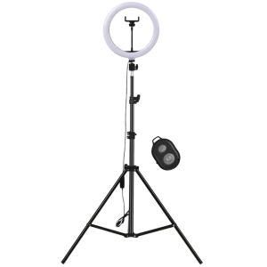 S DEPOT® 26cm LED gyűrűs lámpa állvánnyal, telefontartóval és távirányítóval - LED körfény & körlámpa