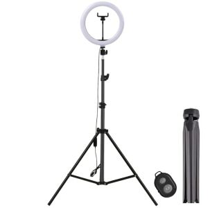 S DEPOT® 12 hüvelykes LED gyűrűs lámpa állvánnyal, telefontartóval, távirányítóval és kis állvánnyal - LED körfény & körlámpa