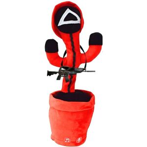 S DEPOT® interaktív plüssjáték, háromszög katonakaktusz Squid Game táncos, énekel, táncol és utánoz