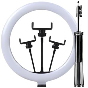 S DEPOT® 35 cm-es kör alakú LED lámpa állvánnyal és 3 telefon tartóval - LED körfény & körlámpa