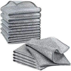 10 db S DEPOT® kétrétegű mosogatórongy készlet, csiszoló edényszálból, nedves és száraz használatra, ezüst