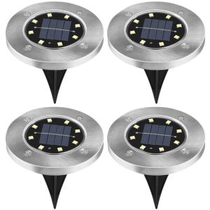 4 db S DEPOT® lemezes napelemes lámpa készlet, vízálló, fényérzékelővel, 8 LED-del, meleg fénnyel és földre szerelhető konzollal