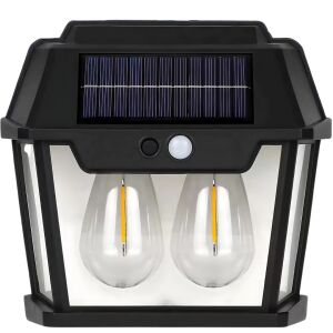 Napelemes lámpa, S DEPOT®, két izzóval, mozgásérzékelővel, vízálló, sárga fényű