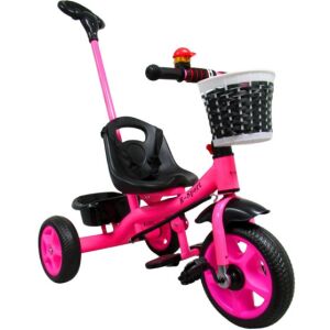 R-Sport tolókaros tricikli rózsaszín színben, kosárral és tárolórekeszel - R-Sport